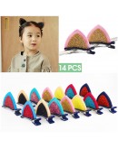 2 inch Felt Cat Ears Hair Clip, Glamfields 14pcs Cute Glitter Sparkly Small Hair Barrettes for Toddlers Girls Kids Party Cosplay