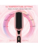Ionic Straightening Brush, GLAMFIELDS Hair Straightener Brush with Anti-Scald, Anti Frizz, 30s Fast Ceramic Heating, Auto Temperature Lock & Auto-Off, Dual Voltage Straightening Comb for Home, Travel. Pink