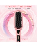 Ionic Straightening Brush, GLAMFIELDS Hair Straightener Brush with Anti-Scald, Anti Frizz, 30s Fast Ceramic Heating, Auto Temperature Lock & Auto-Off, Dual Voltage Straightening Comb for Home, Travel. Pink