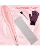 Ionic Straightening Brush, GLAMFIELDS Hair Straightener Brush with Anti-Scald, Anti Frizz, 30s Fast Ceramic Heating, Auto Temperature Lock & Auto-Off, Dual Voltage Straightening Comb for Home, Travel. Pink