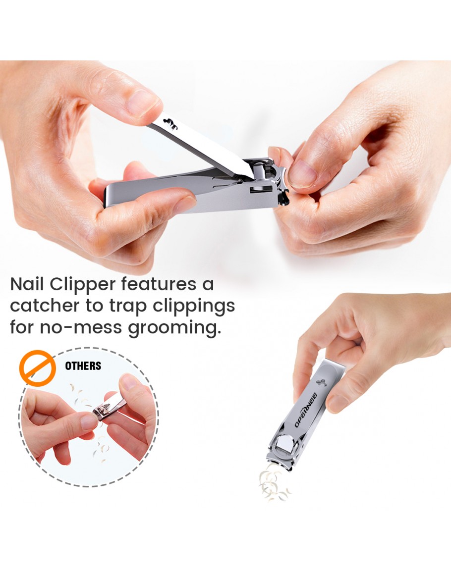 GLAMFIELDS Nail Clipper with Catcher, No Splash Fingernail Toenail Clipper  Stainless Steel Nail Cutter Nail Trimmer for Men and Women, Packed with