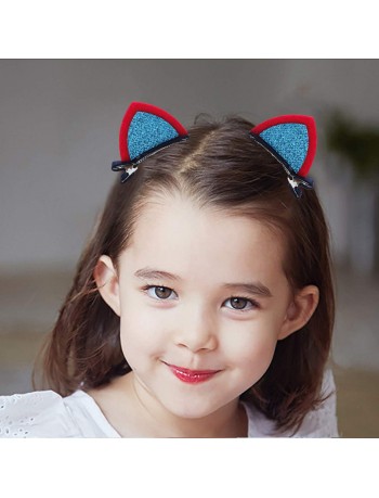 2 inch Felt Cat Ears Hair Clip, Glamfields 14pcs Cute Glitter Sparkly Small Hair Barrettes for Toddlers Girls Kids Party Cosplay
