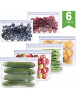 6pack reusable food storage bags - Glamfields BPA Free Leak-proof Snacks Bags for kids Adult Lunch | Freezer | Fruit | Travel - FDA Certified