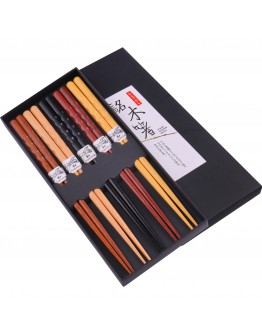 GLAMFIELDS Reusable Chopsticks Japanese Natural Wooden 5 Pairs Classic Style Lightweight Hand-Carved Safe Chop Sticks 8.8 Inch/22.5cm Gift Set