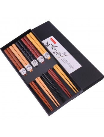 GLAMFIELDS Reusable Chopsticks Japanese Natural Wooden 5 Pairs Classic Style Lightweight Hand-Carved Safe Chop Sticks 8.8 Inch/22.5cm Gift Set